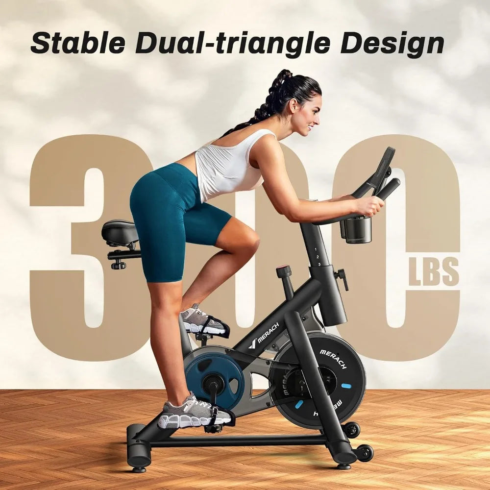 Magnetic Friction Exercise Bike with Brake Pad, App, and Tablet Mount for Low Noise Indoor Cycling and Weight Loss
