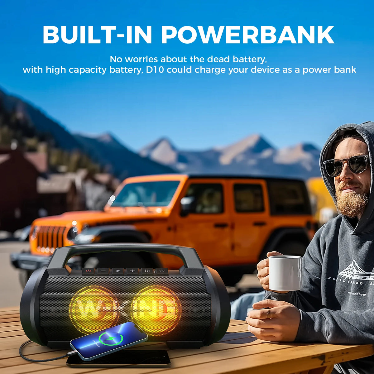 W-KING D10MIC 70W RMS Bluetooth Portable Speaker, Wireless, IPX6 Waterproof, Bluetooth Music Box with Subwoofer/Bass Boost