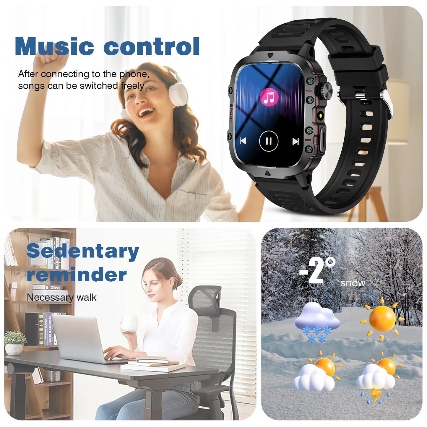 Smartwatch Men Flashlight Waterproof Outdoor Sport Tracker HD Bluetooth Call Smart Watch