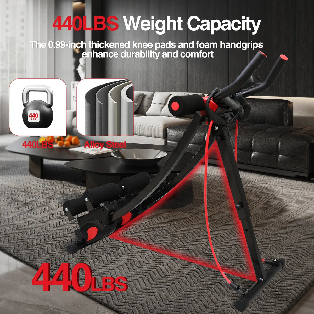Dual Track Abdominal Trainer With Resistance Bands And LCD Display