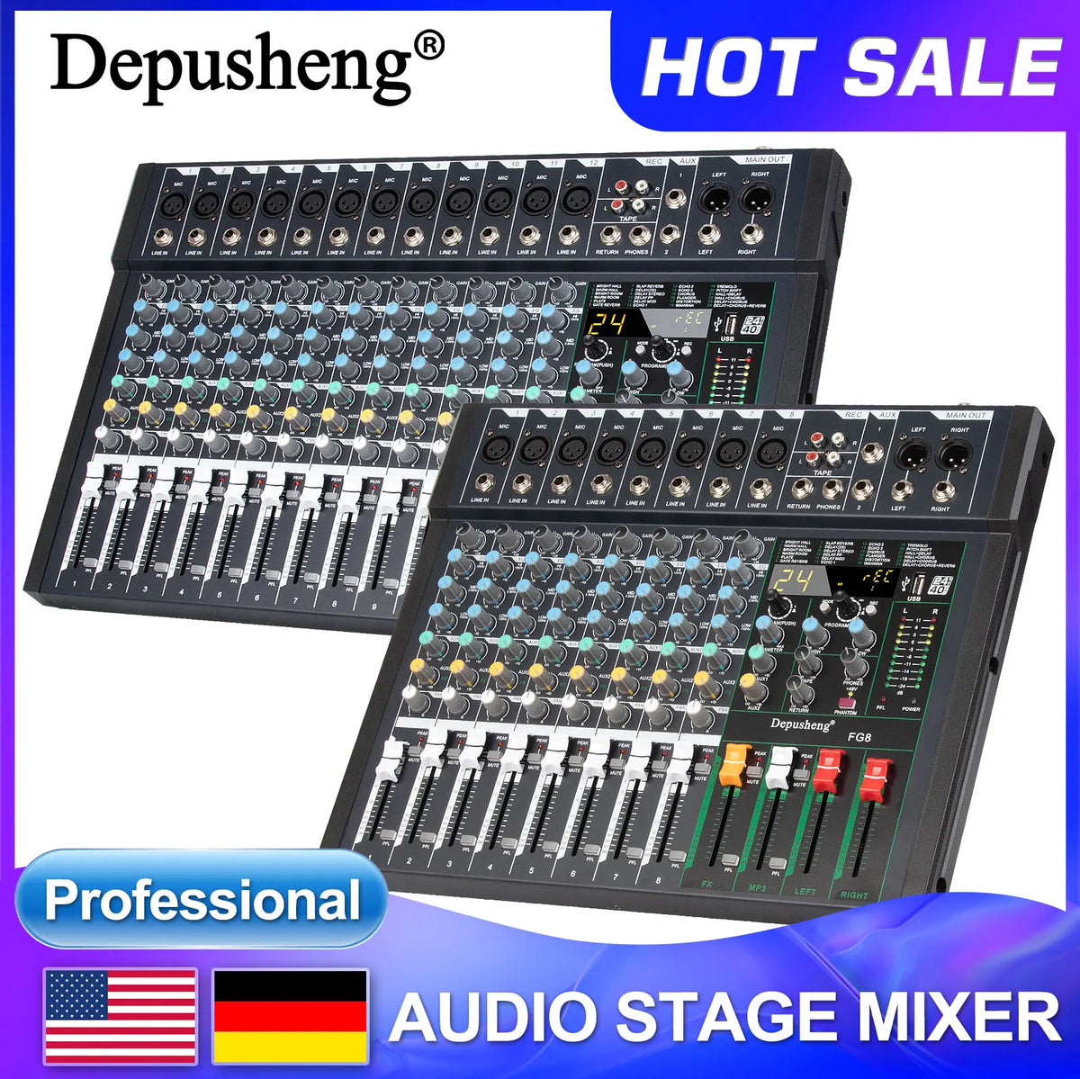 Audio Mixer Console 8/12 Channel DJ, Music Karaoke Professional Audio Mixer Stereo
