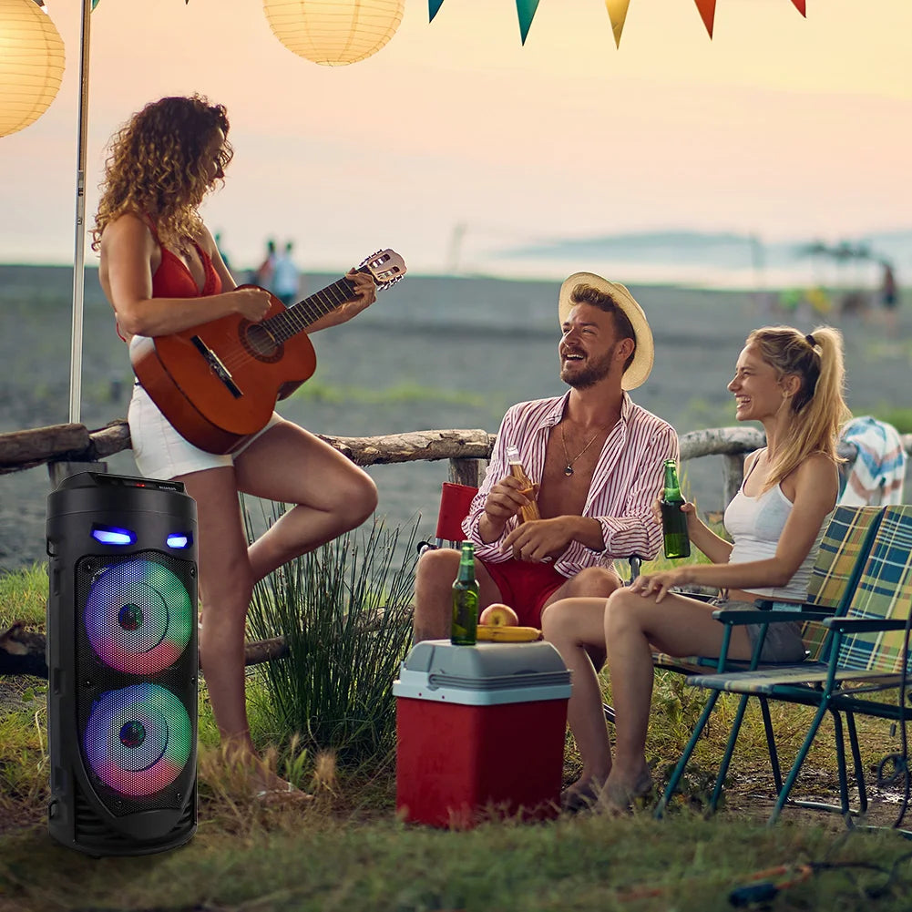 Portable Bluetooth Speaker With Dual Subwoofers And Lights