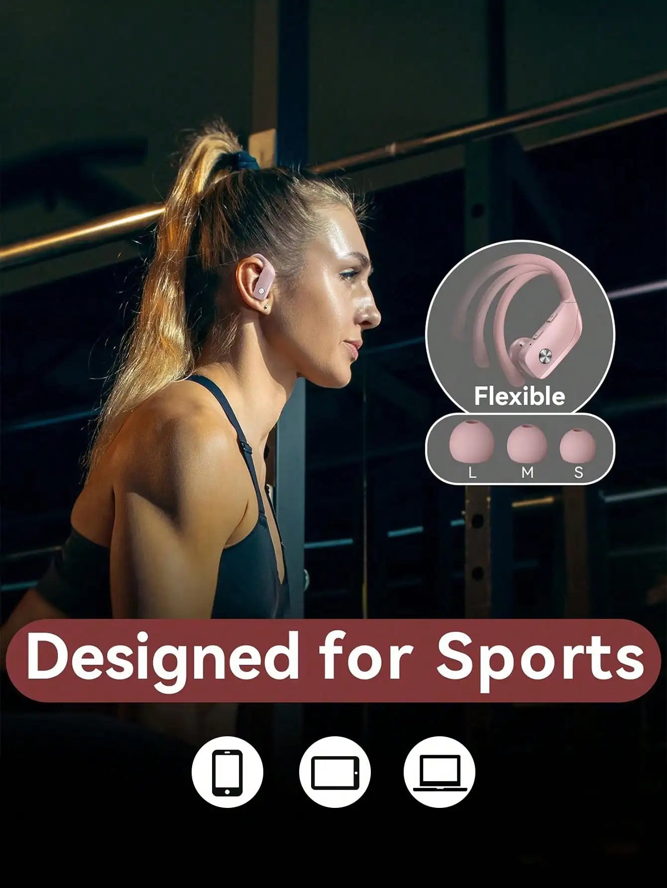 T16 Bluetooth 5.0 Ear-Hook Sports Earphones, IPX5 Waterproof ABS Earbuds, Wireless Charging Case, Dual LED Display, 48H Playtime Voice Control for Fitness Travel Commute