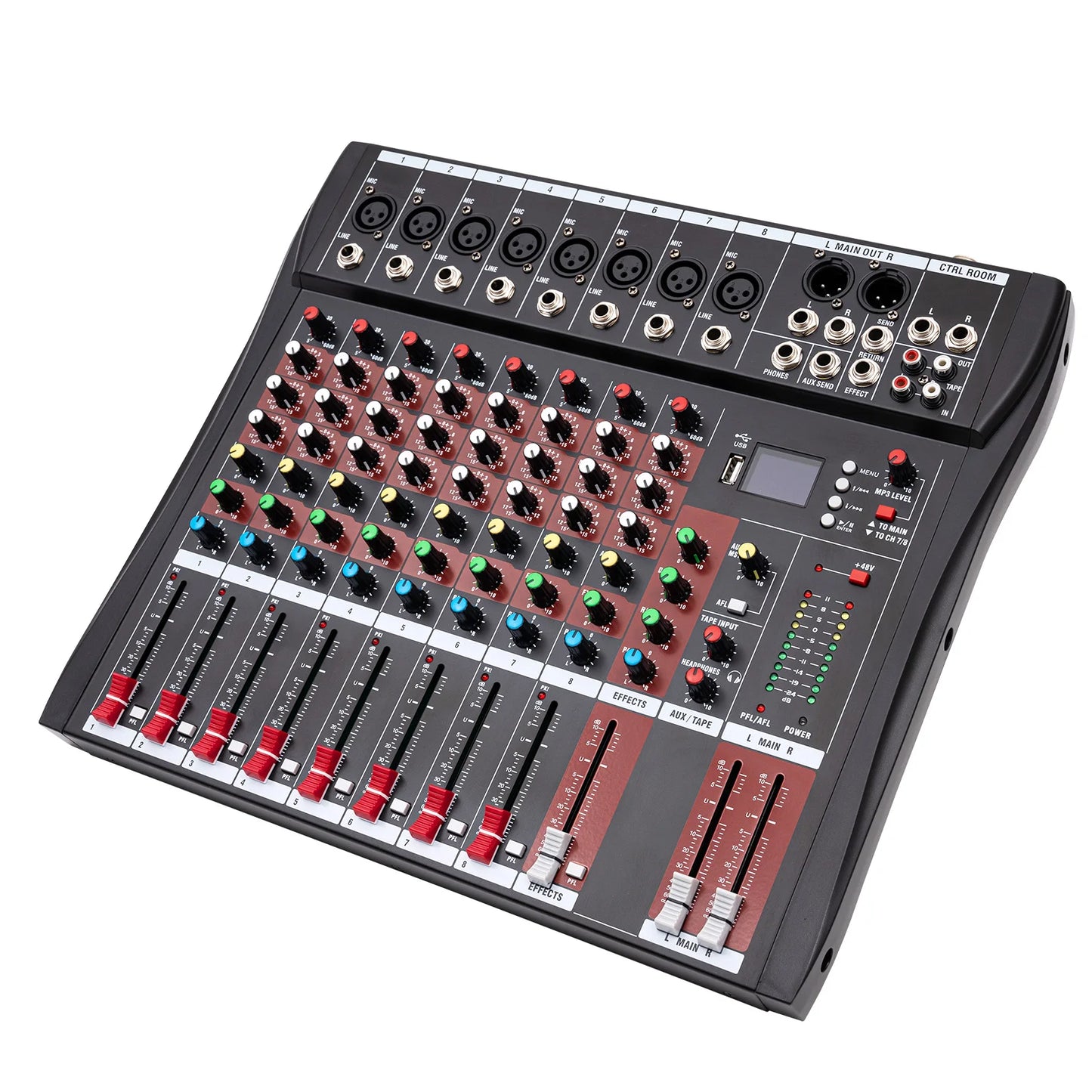 Multifunctional Mixer，Professional 8-Way Microphone Input，3-Band Equalizer Vocal Adjustment，Bluetooth High Compatibility Mixer