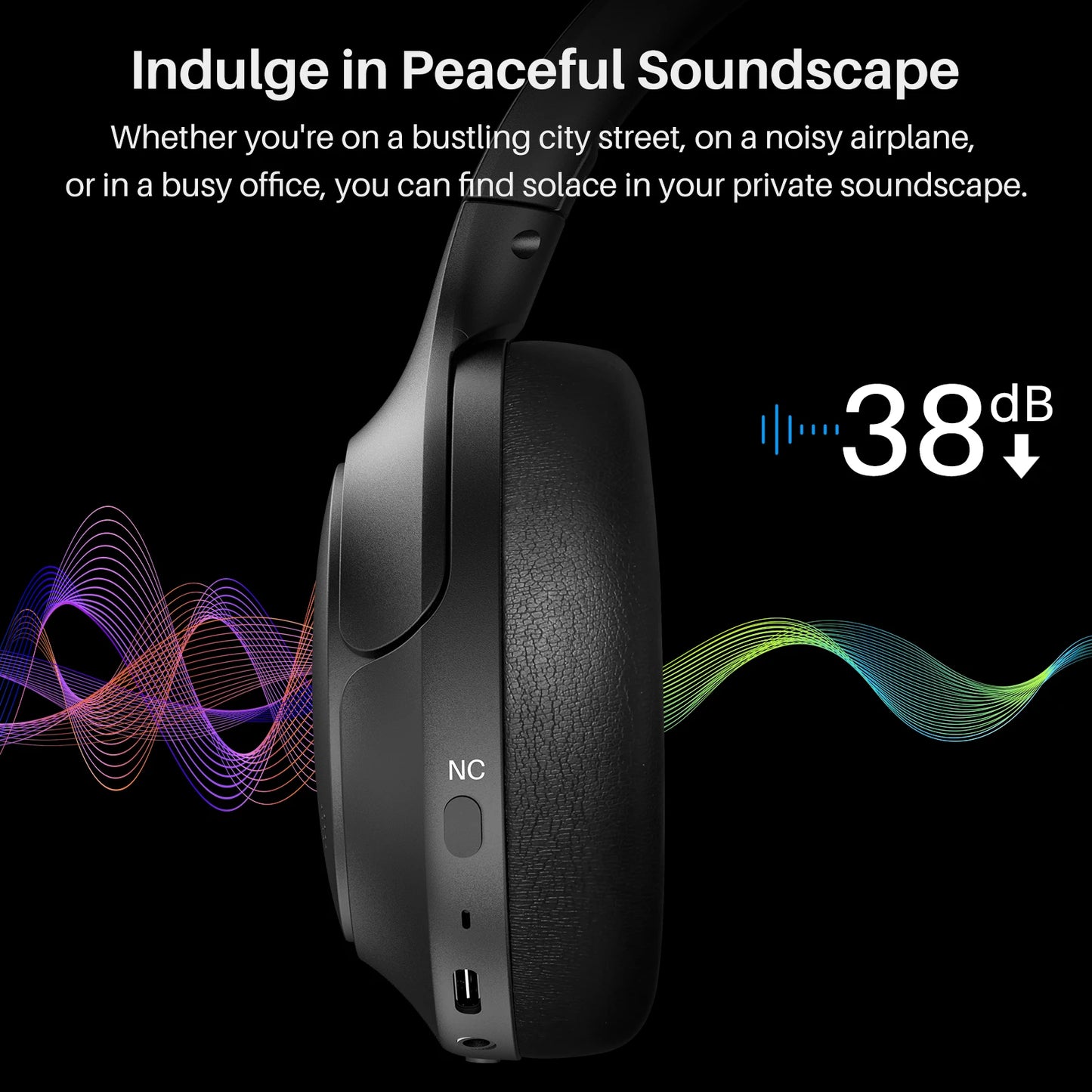 TOZO Refurbished Hi-Res Over Ear Headphones Hybrid ANC