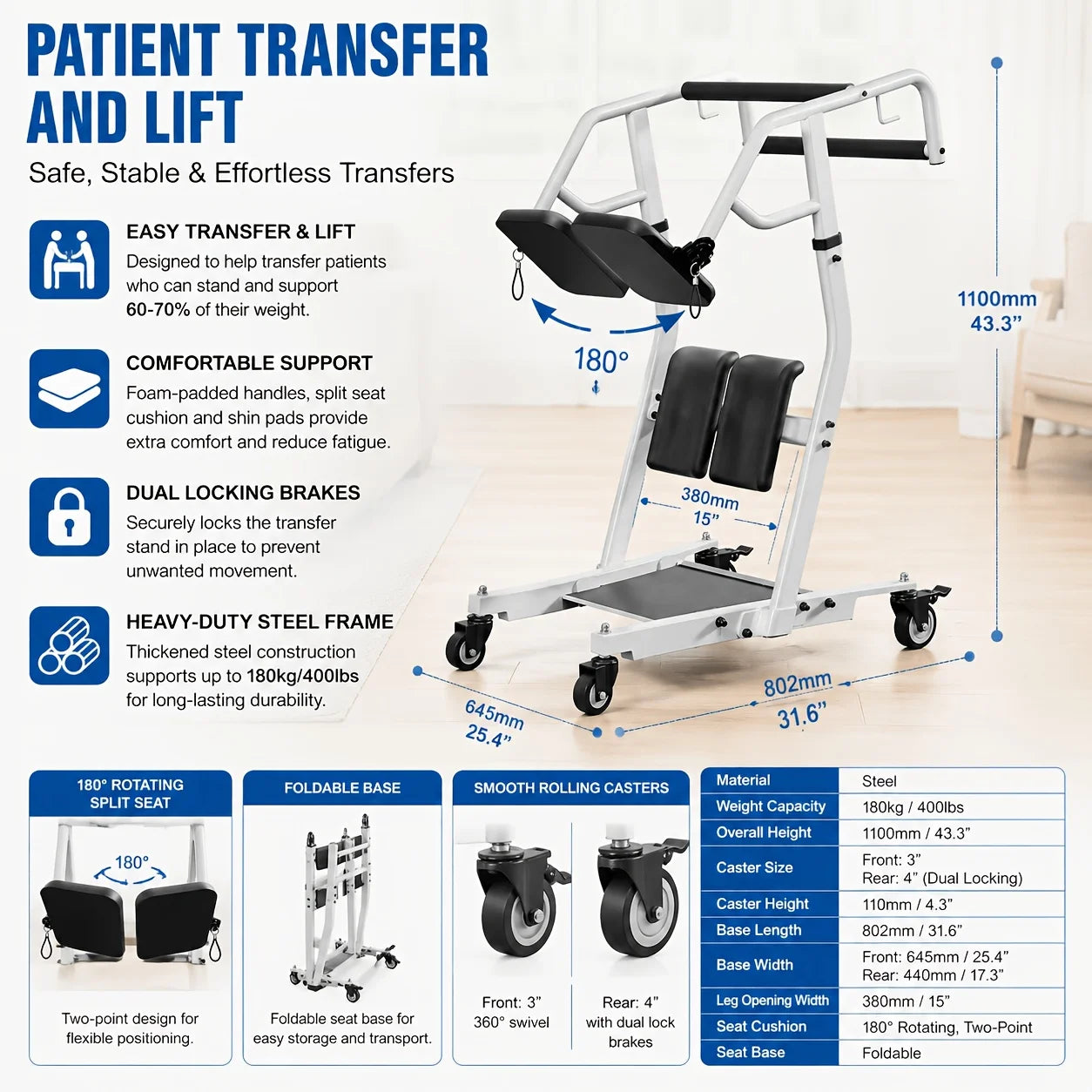 Sit To Stand Lift, Stand Assist Lift For Elderly, Patient Transport Unit, Stand Lift Assistance For Muscle Building & Fall Preve