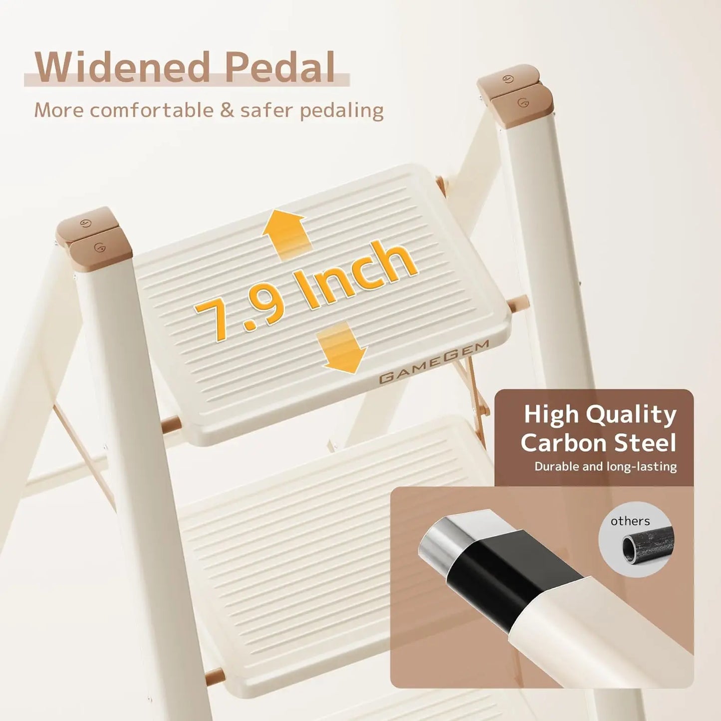 4-Step Folding Step Stool, 330LBS Capacity, Lightweight & Portable for Home Kitchen, Cream Chocolate