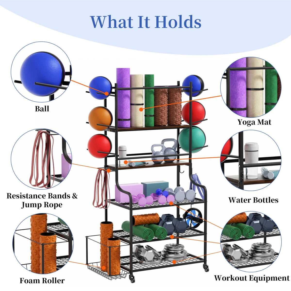 Yoga Mat Storage Rack With Wheels for Home Gym Organization