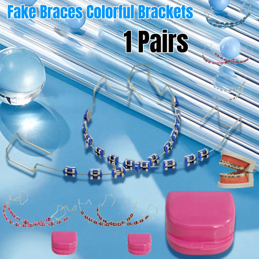 Fake Braces Colorful Brackets Teeth Temporary Metal Wires Bracket Tooth Decoration Orthodontic Ligature Ties Dental Fake Braces