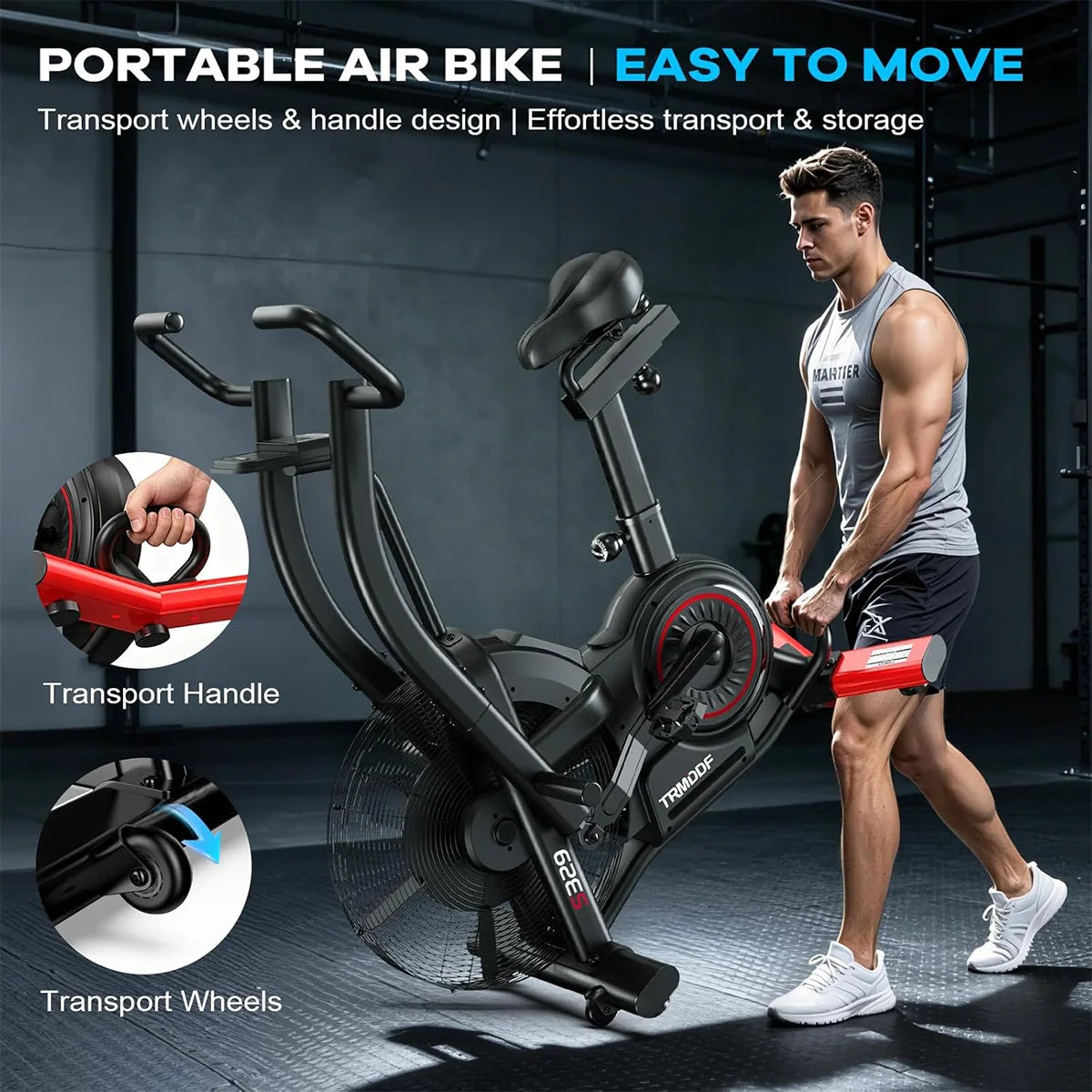 Pooboo Air Resistance Exercise Bike With Dual Action Handlebars