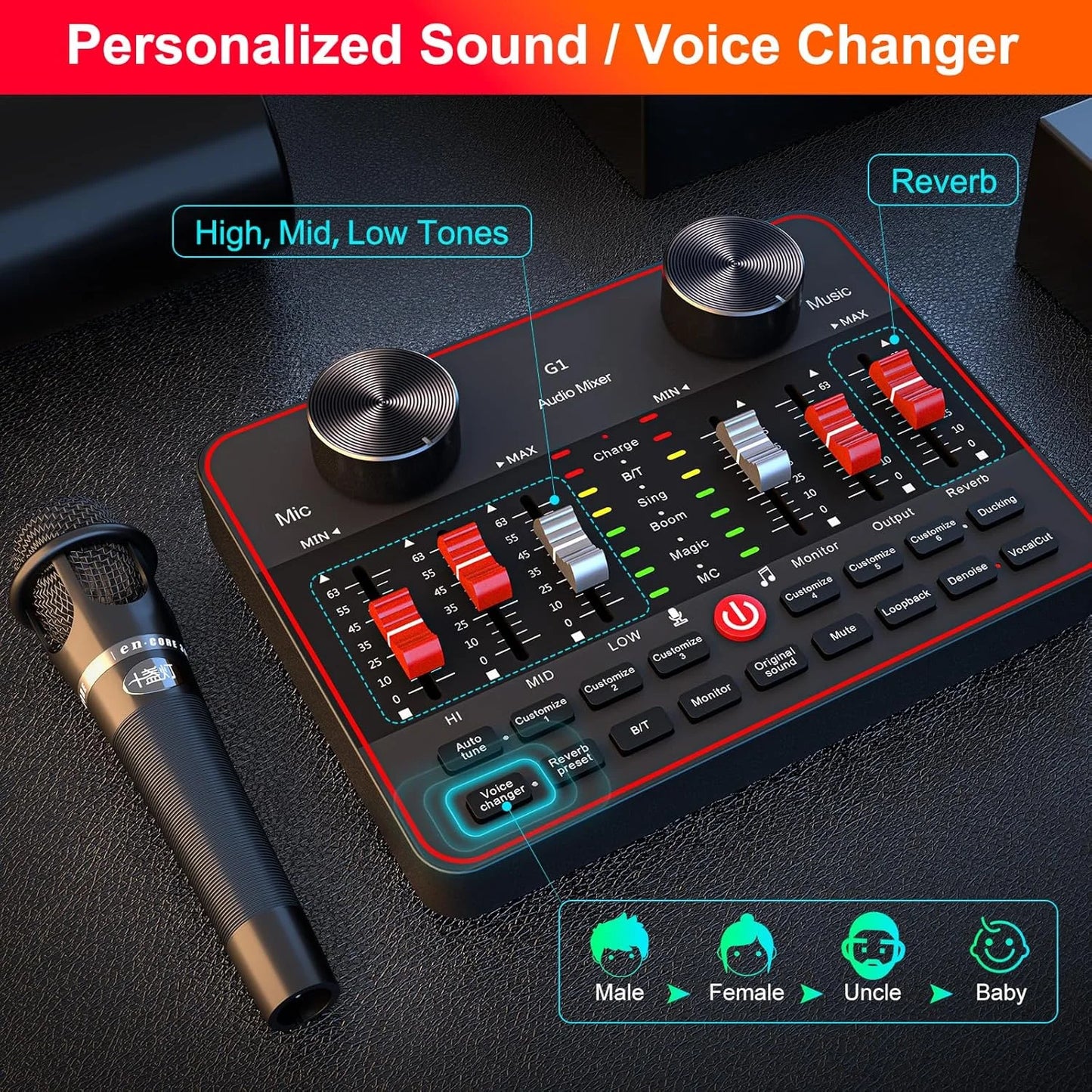Tenlamp Professional Live Sound Card Audio Full Set USB Studio Mixer,Podcast Equipment Bundle Kit for 4 People with 3.5mm Condenser Microphone for Pc/Phone Live Streaming Gaming Singing