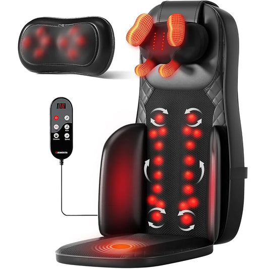 3-in-1 Shiatsu Neck and Back Massage Cushion with Heat - 4D Kneading and Vibration for Muscle Relief, Adjustable Intensity and Height for Office Chair and Home Use, Full Body Massage Pad for Recliner and Sofa, Massage Chair P