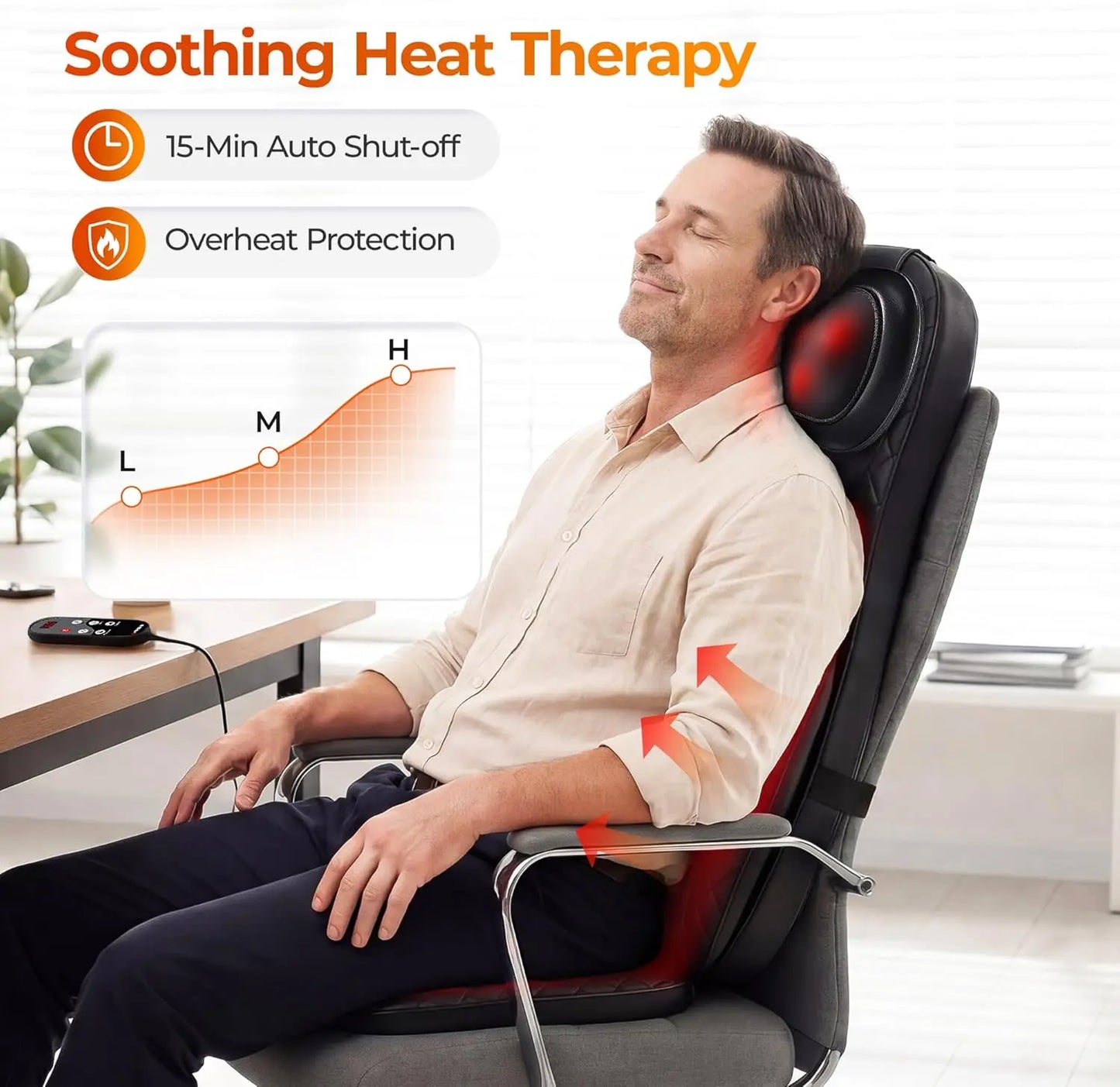 3-in-1 Shiatsu Neck and Back Massage Cushion with Heat - 4D Kneading and Vibration for Muscle Relief, Adjustable Intensity and Height for Office Chair and Home Use, Full Body Massage Pad for Recliner and Sofa, Massage Chair P