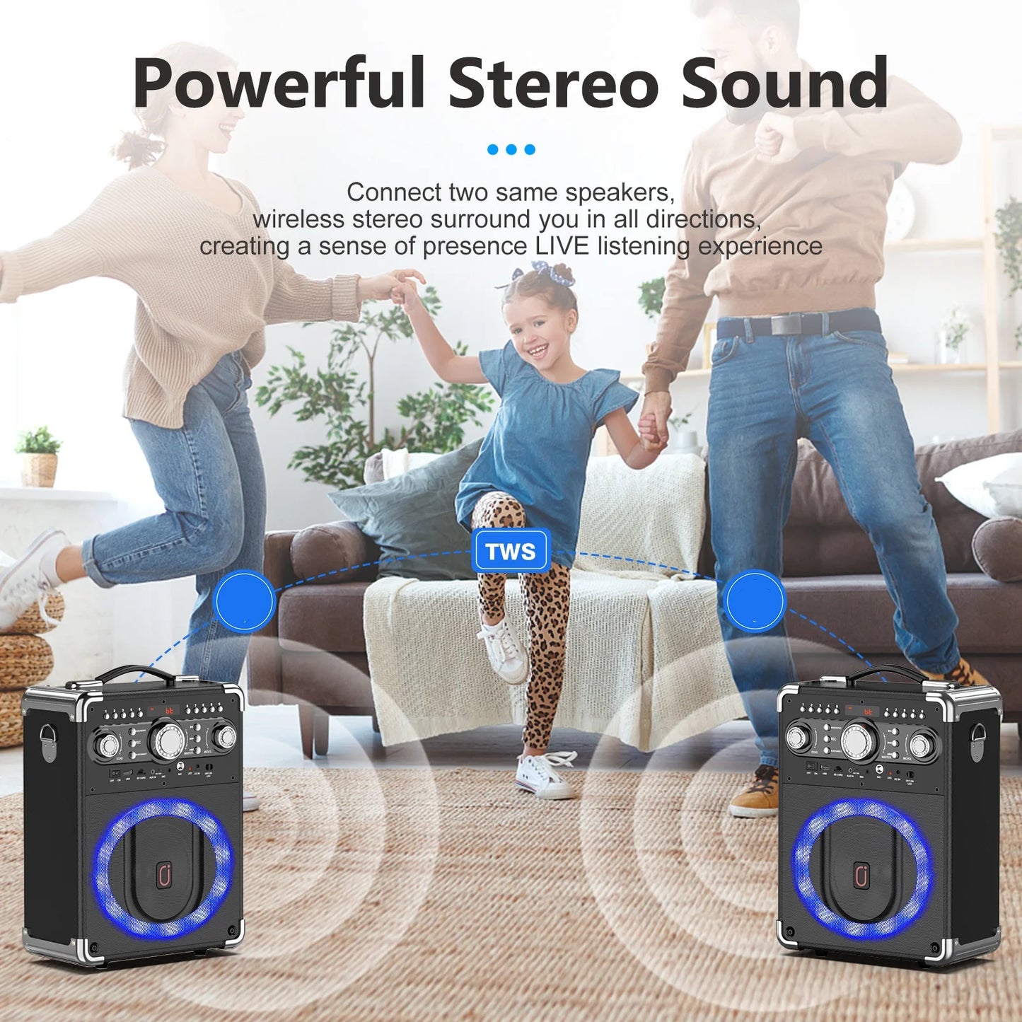 FanFun Karaoke Machine with 3 Mics&DJ Disco Ball Light, Portable Bluetooth Karaoke Speaker with LED Lights for Kids and Adults