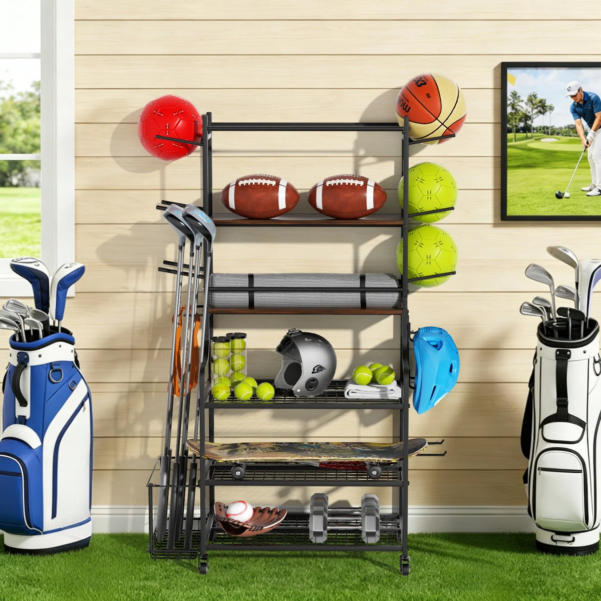 Yoga Mat Storage Rack With Wheels for Home Gym Organization