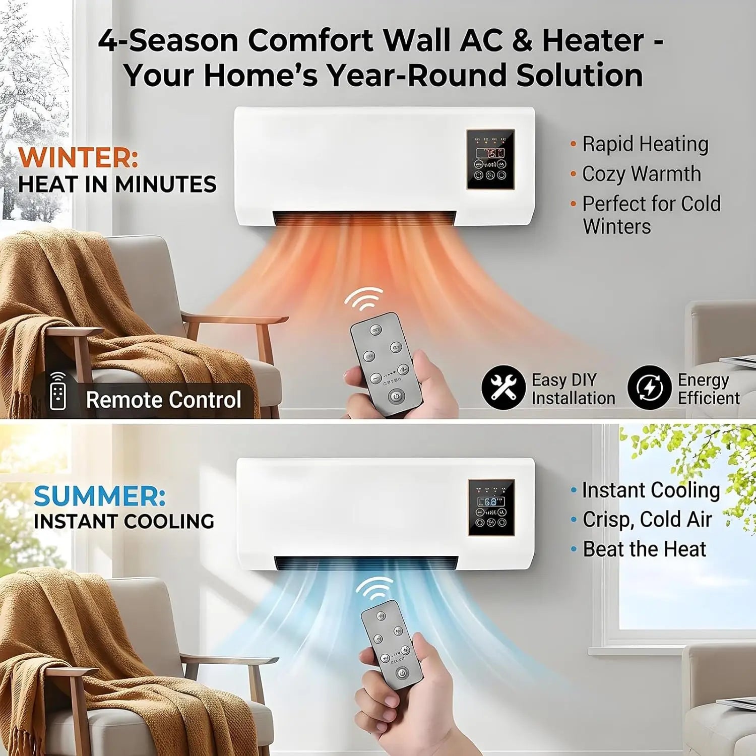 Portable Wall-Mounted Air Conditioner Fan Heating Cooling