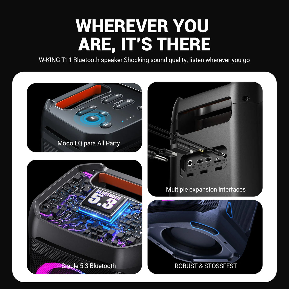 W-KING T11 100W Waterproof Bluetooth Party Speaker with Deep Bass