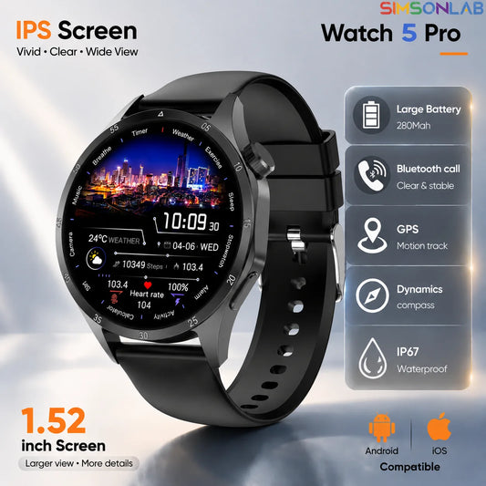 2026 New Smart Watch Men 1.52" HD IPS Screen Bluetooth Call Fitness Tracker Heart Rate Monitor Sports Smartwatch Gift