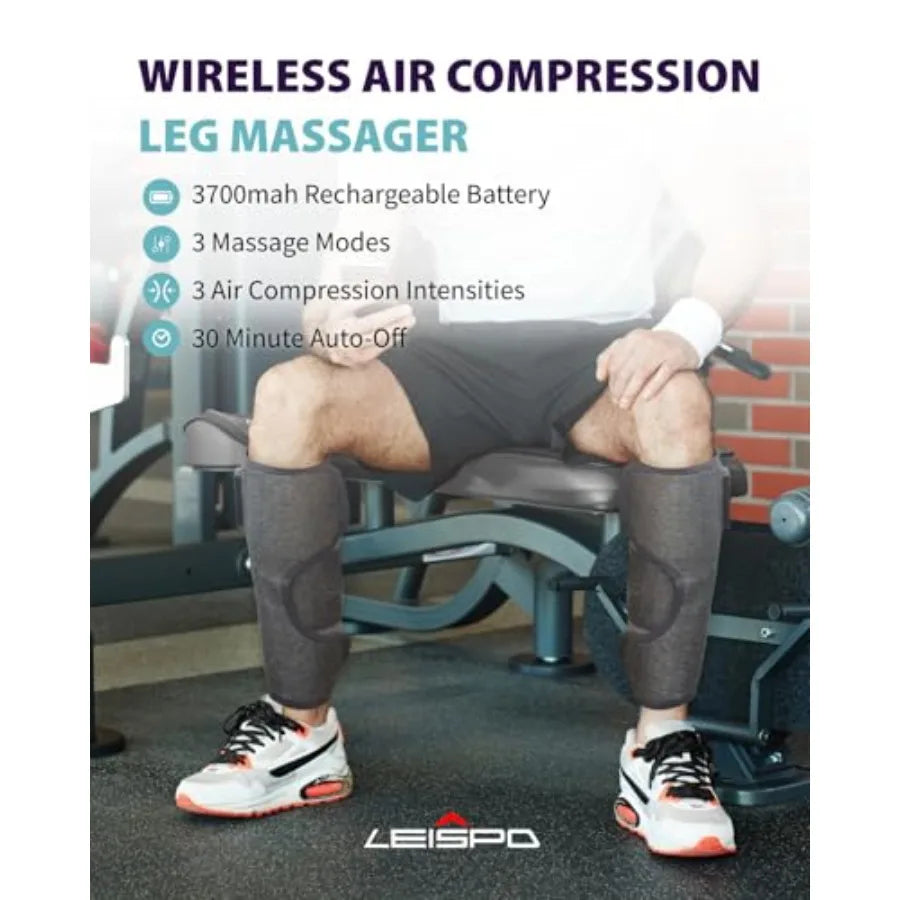 Wireless Leg Massager Air Compression Cordless Calf Massager with Heat for Circulation Pain Relief and Recovery 4 Modes 3 Inten