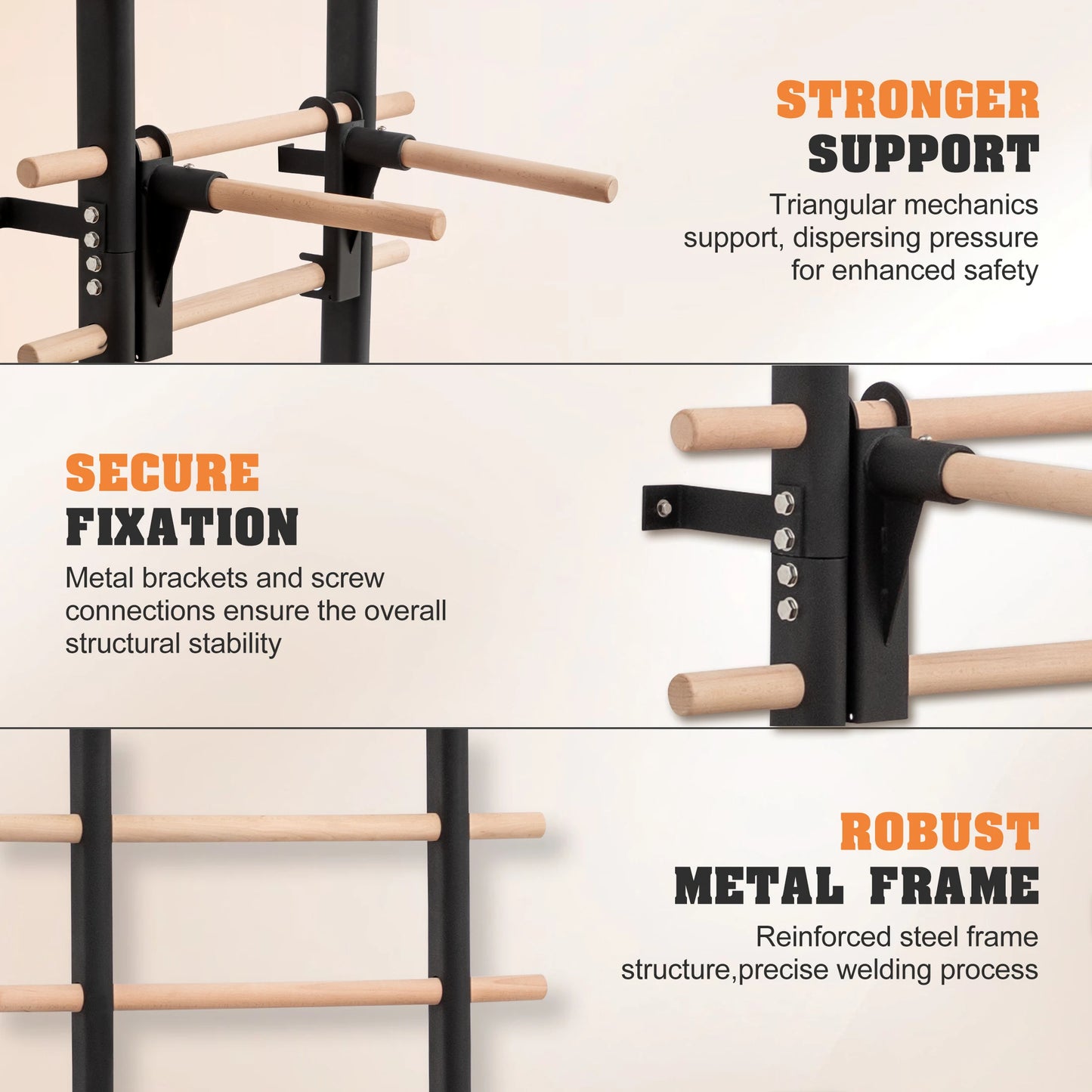 Home Gym Stall Bars Swedish Ladder, Wall Mounted Steel Frame Gym Wall Bars with Pull-Up Station & Dip Bars, Training Ladder for Stretching, Calisthenics and Physical Therapy
