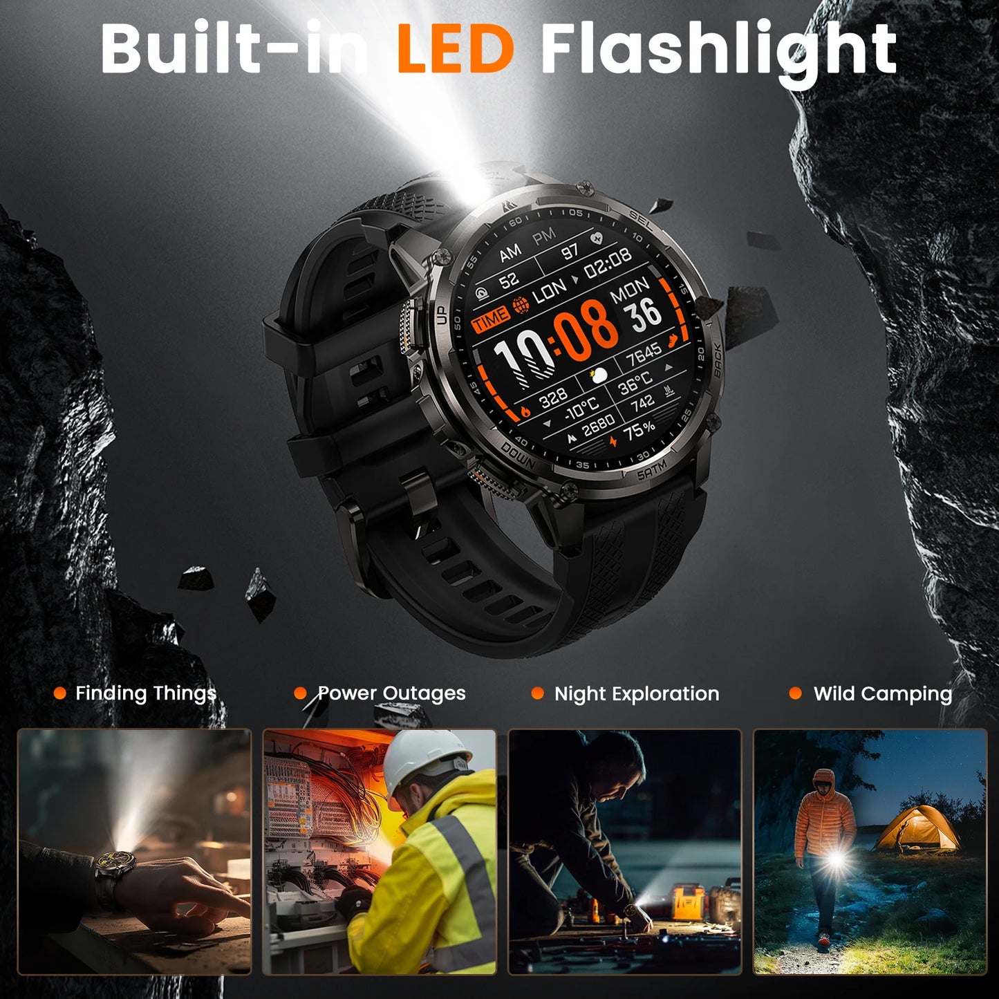 Kospe Tank T4C Rugged Smartwatch With GPS And Flashlight