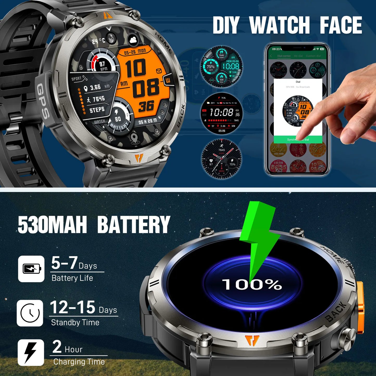 EIGIIS KE3 Bluetooth Call Smartwatch For Men With Health Monitor Flashlight