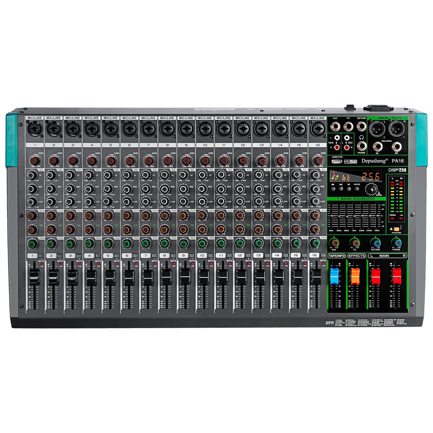 6/8/12/16 Channels Audio Sound Mixer Depusheng Mixing DJ Console USB 48V Phantom Power 256 DSP Effects Sound Table for Stage