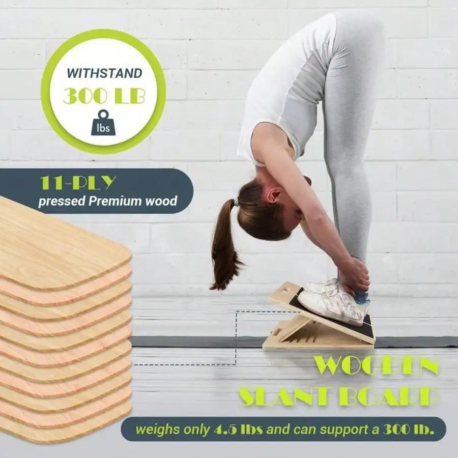 Adjustable Wooden Slant Board For Foldable Calf Stretching 300 Lbs