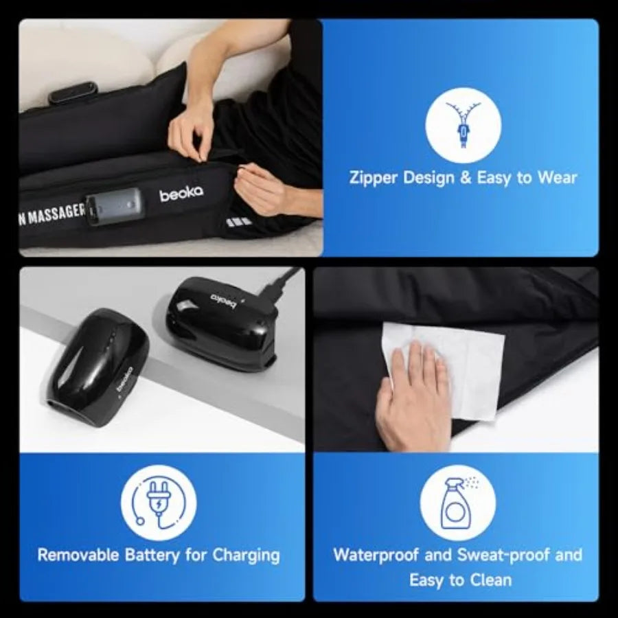 Leg Massager for Circulation and Pain Relief, Cordless Air Compression Boots in Black, Lightweight Recovery System with 3 Modes