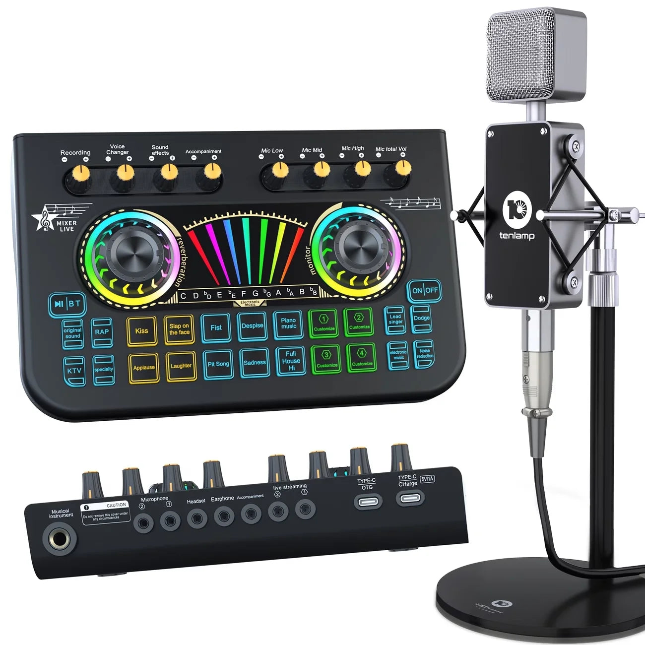 Tenlamp Mic Mixer Set Podcast Influencer KOL Singing Gaming DJ Mixing Station Controller Equipment Studio Recording Electronic Music Mixer Power Karaoke Machine Available Dynamic Condenser Wireless Microphone Portable Microfo