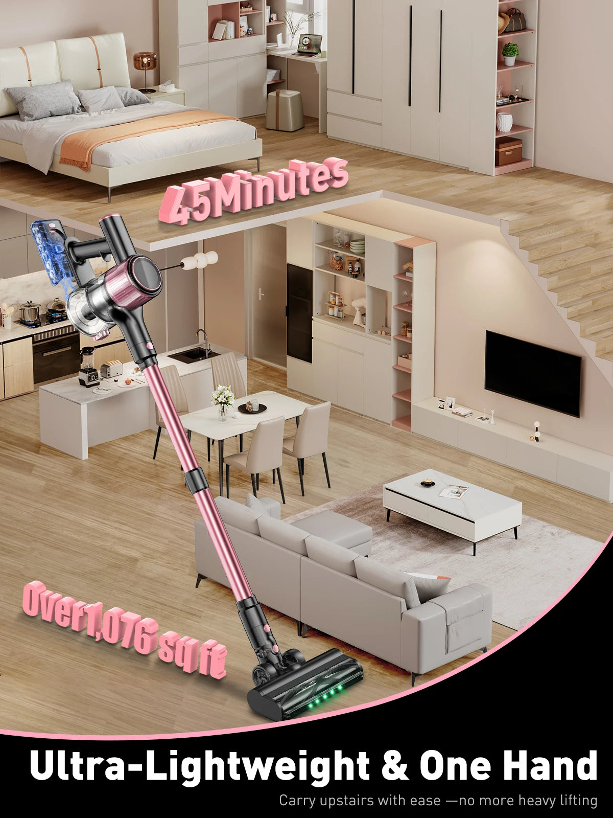 Cordless Vacuum Cleaner, 10 in 1 Powerful Stick Vacuum Cleaner for Home Pet Hair/Hard Floor/Carpet