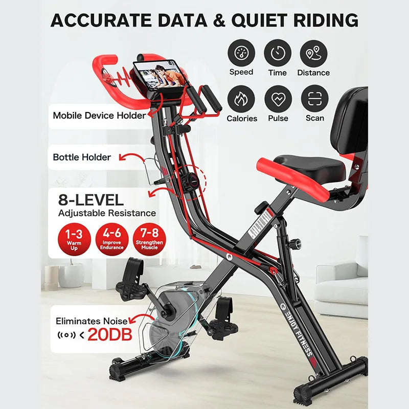 Pooboo Foldable Magnetic Upright Exercise Bike for Home Workouts