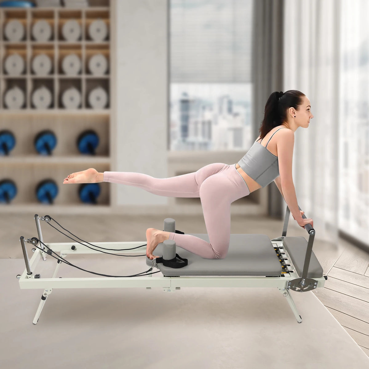 Foldable Pilates Reformer Machine for Portable Full Body Fitness Training