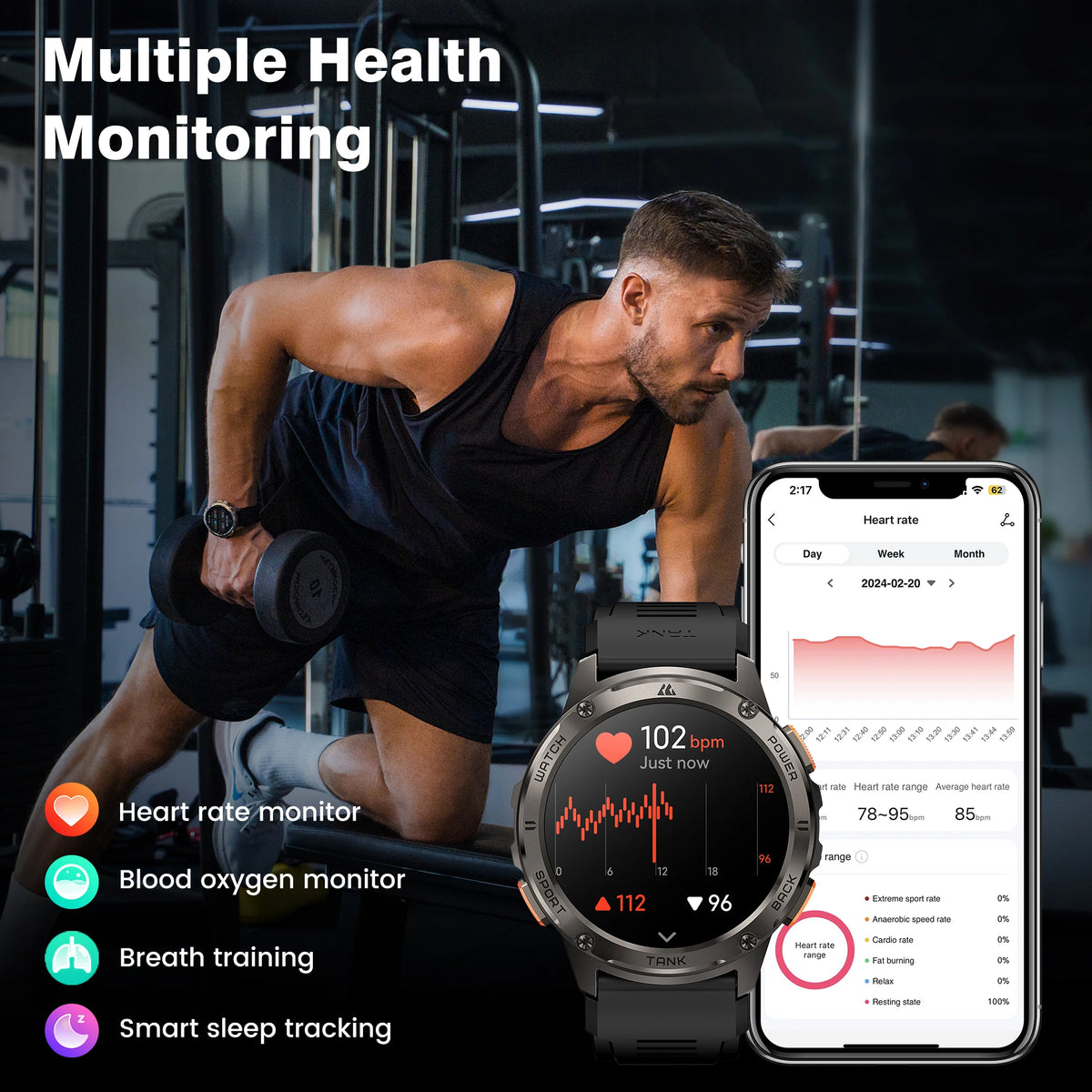 KOSPET TANK T3 Smart Watch For Men With Bluetooth Connectivity
