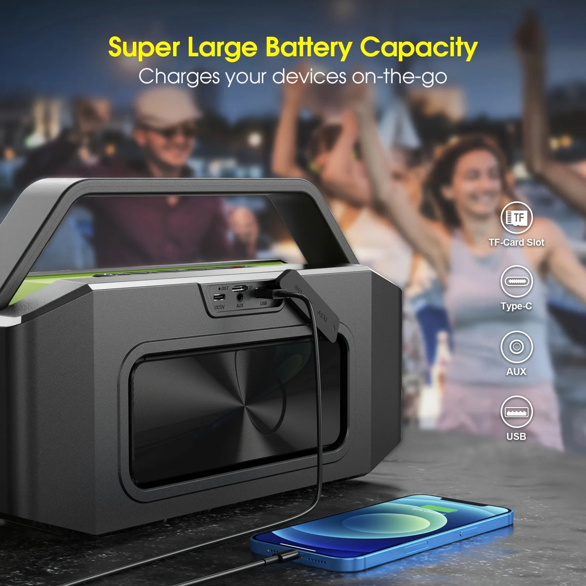 W-KING D9-1 Green Bluetooth Speaker, 100W Peak 60W HD IPX6 Portable Speaker Wireless; Loud Waterproof Outdoor Party Large Boombox 2 Subwoofer