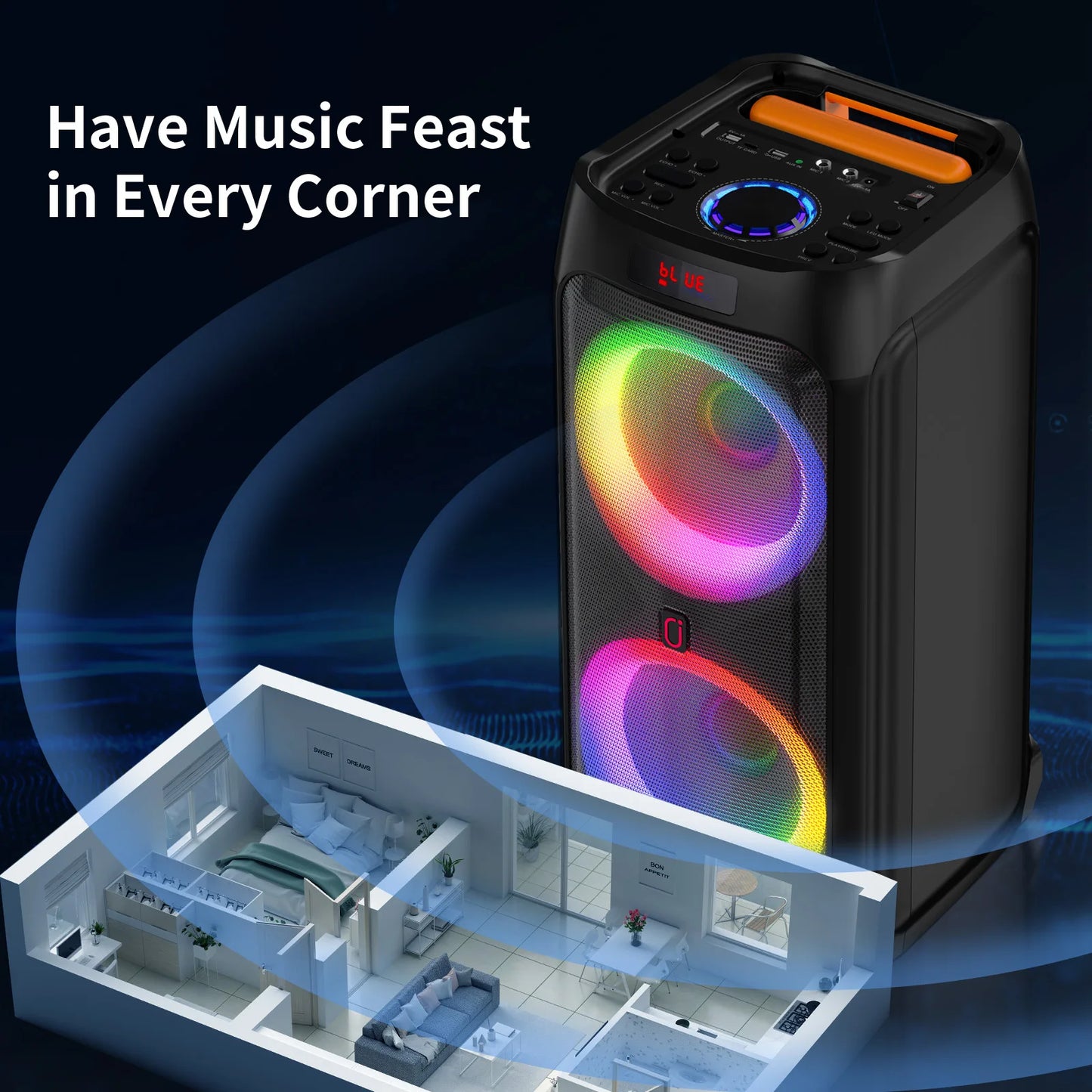 FanFun Karaoke Machine Bluetooth PA System 500W Peak DJ Lights