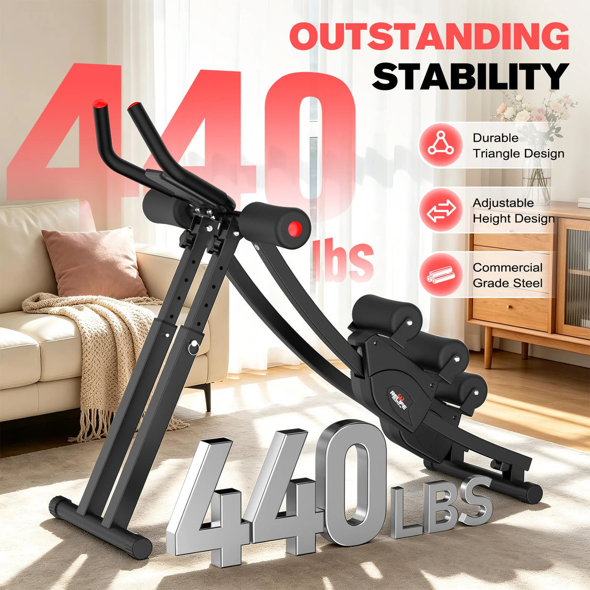 Foldable Dual Track Ab Machine With Adjustable Resistance LCD Display