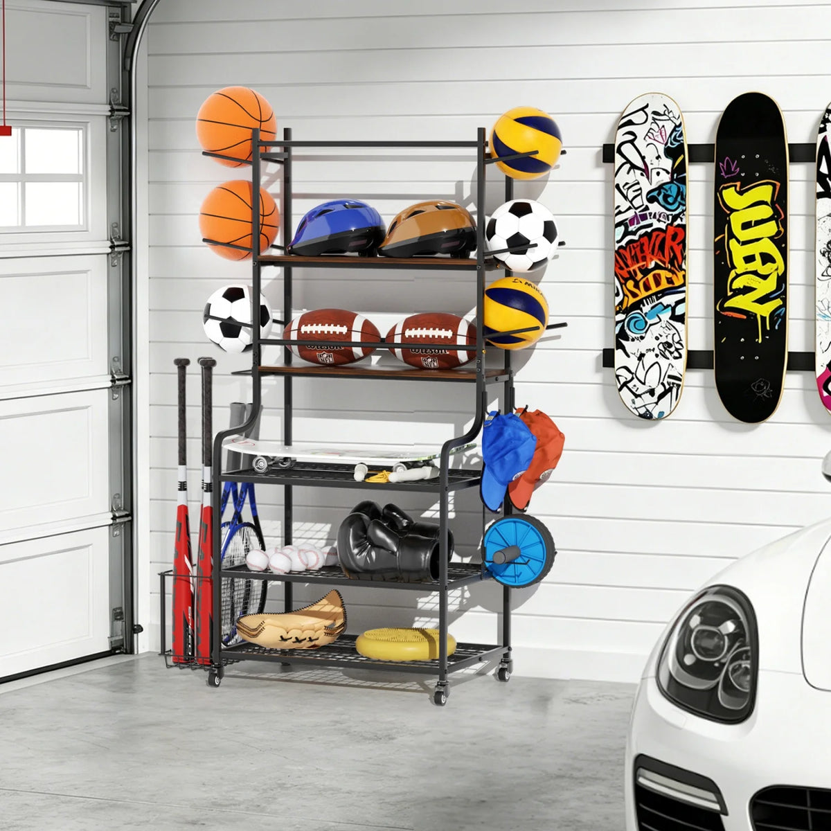 Yoga Mat Storage Rack With Wheels for Home Gym Organization