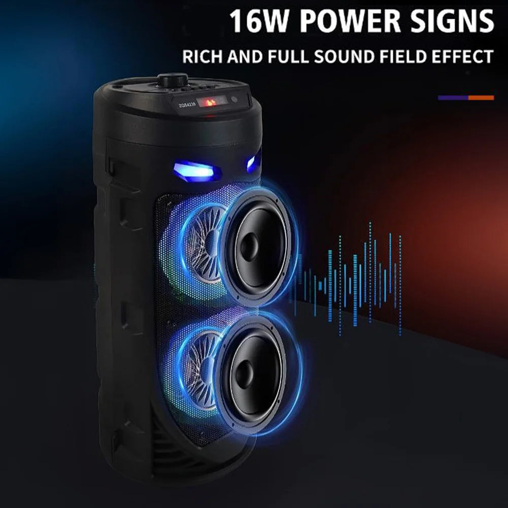 Portable Bluetooth Speaker With Dual Subwoofers And Lights