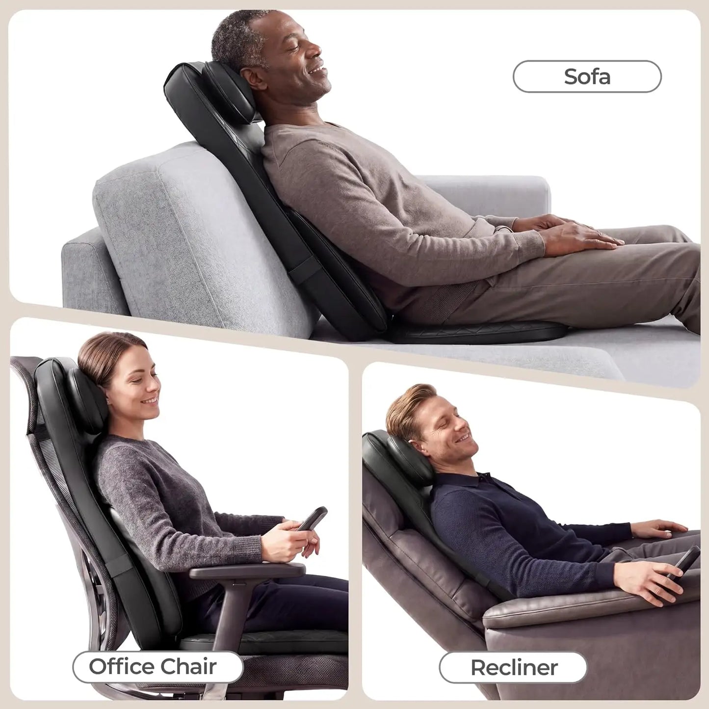 3-in-1 Shiatsu Neck and Back Massage Cushion with Heat - 4D Kneading and Vibration for Muscle Relief, Adjustable Intensity and Height for Office Chair and Home Use, Full Body Massage Pad for Recliner and Sofa, Massage Chair P