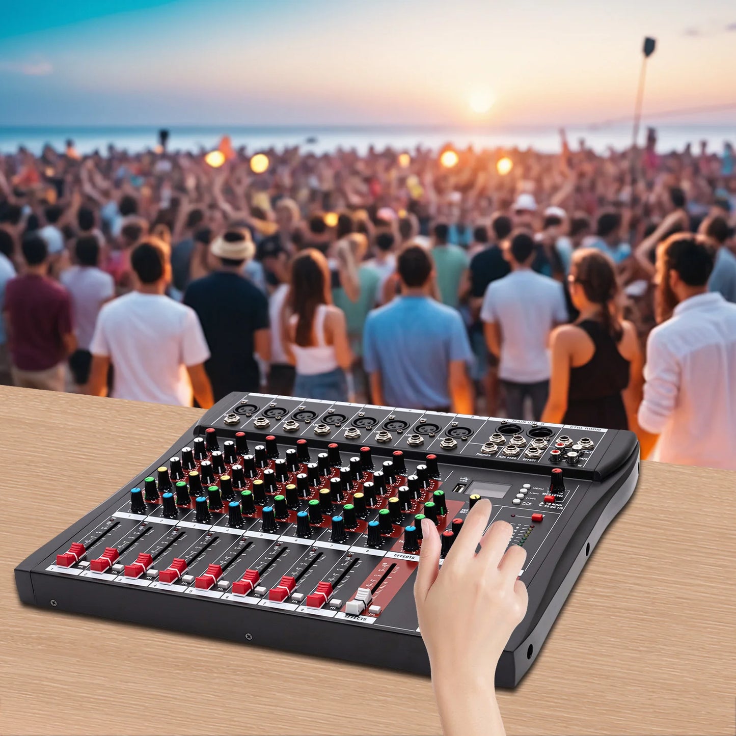 Multifunctional Mixer，Professional 8-Way Microphone Input，3-Band Equalizer Vocal Adjustment，Bluetooth High Compatibility Mixer