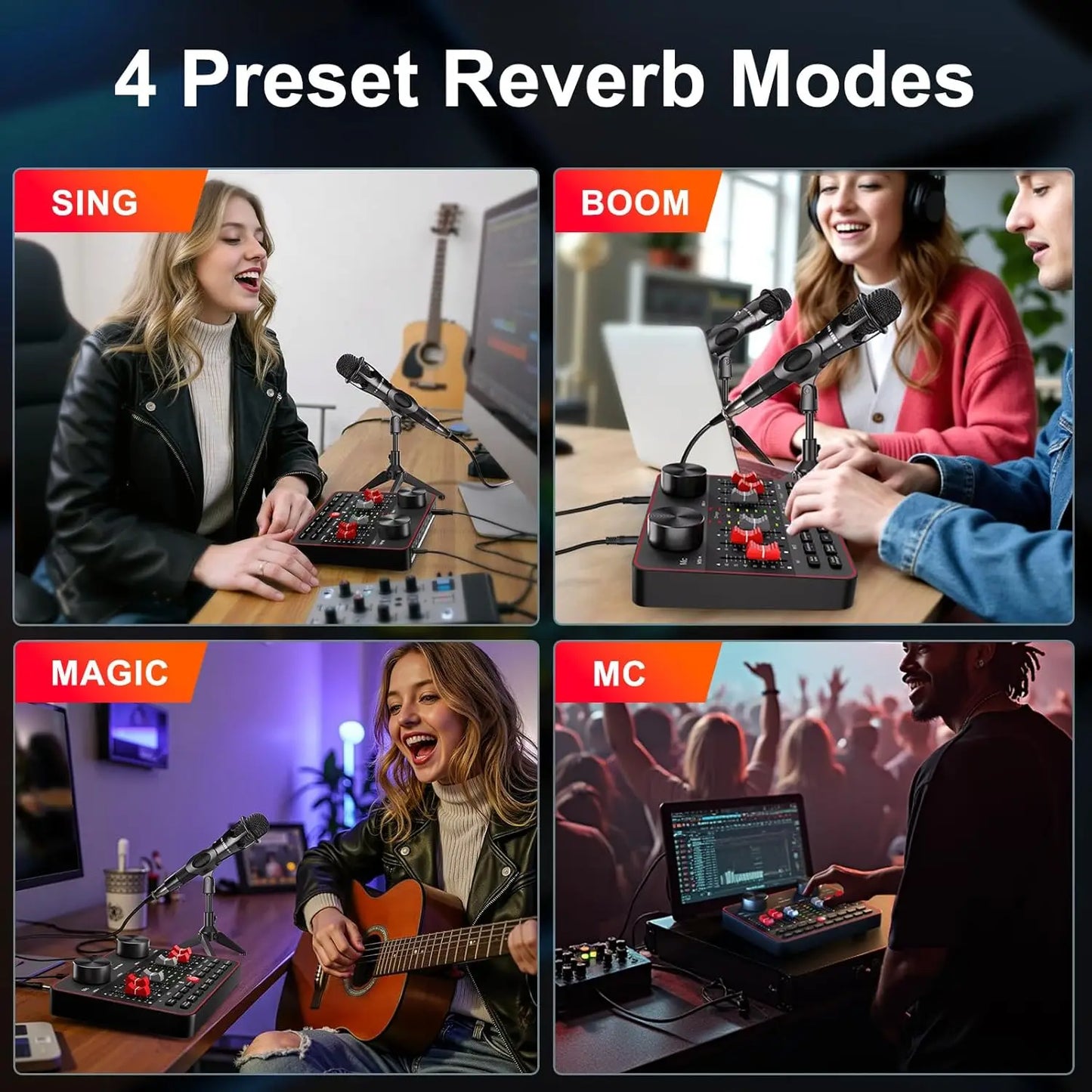 Tenlamp Professional Live Sound Card Audio Full Set USB Studio Mixer,Podcast Equipment Bundle Kit for 4 People with 3.5mm Condenser Microphone for Pc/Phone Live Streaming Gaming Singing