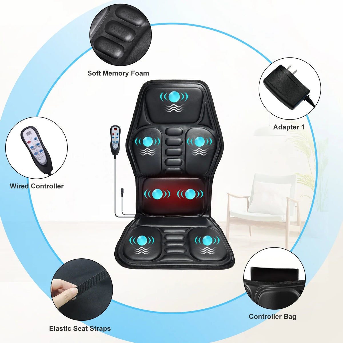 Massage Chair Pad with Heat, Back Massager Seat Cushion