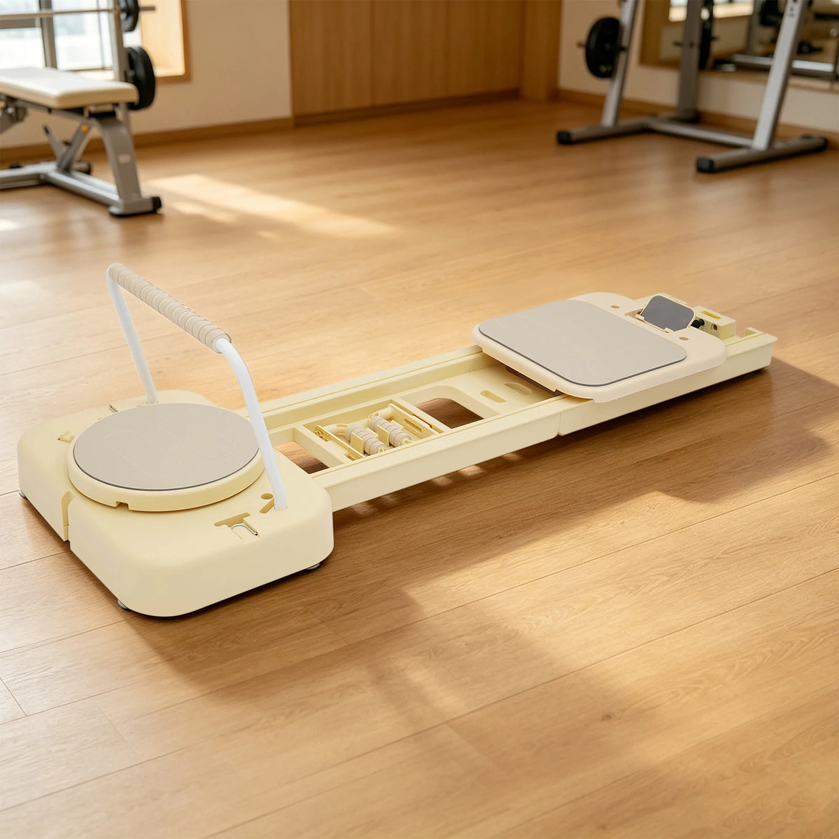 Foldable Pilates Fitness Board With Resistance Bands And Ab Wheel