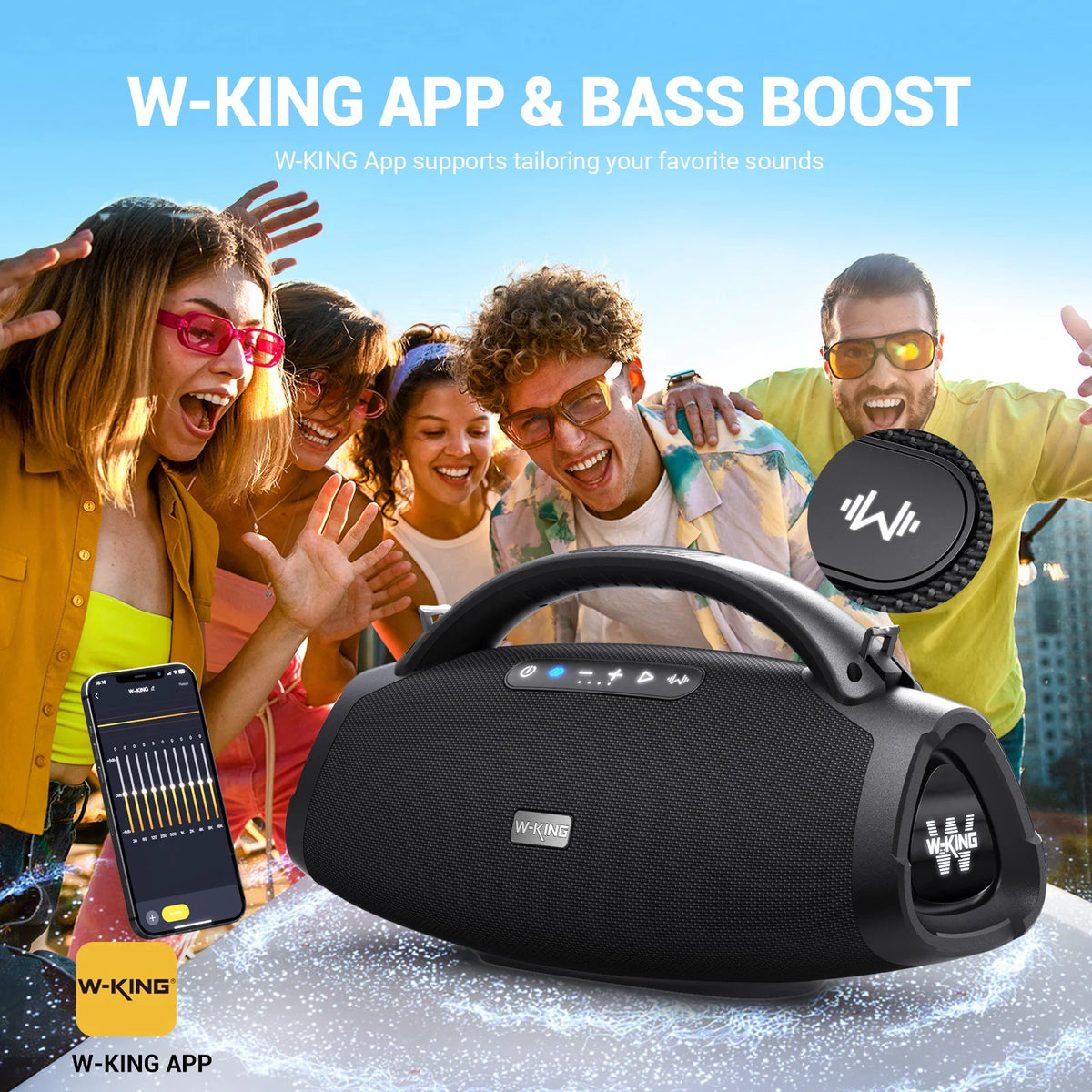W-KING D20 Portable Bluetooth Speakers,200W RMS Massive Bass Party Boombox IPX7 Waterproof Speaker