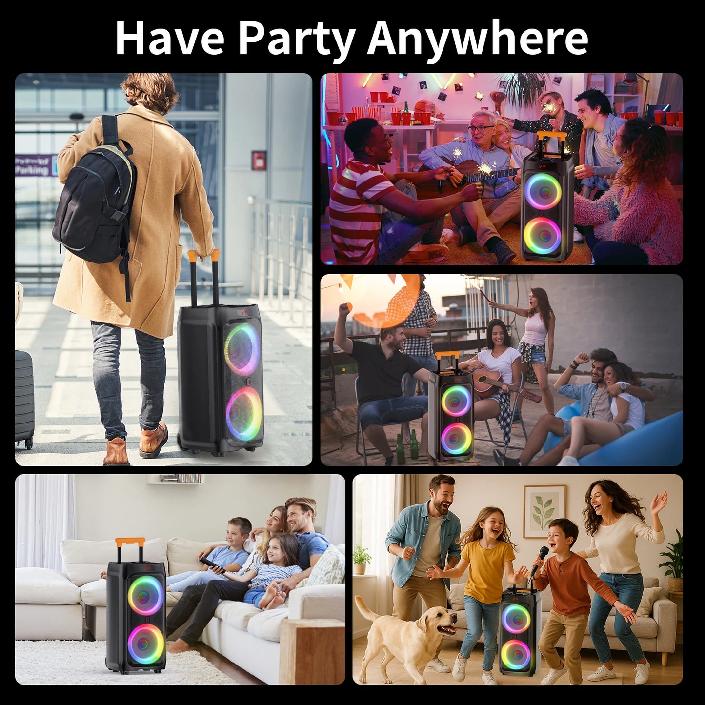 FanFun Karaoke Machine Bluetooth PA System 500W Peak DJ Lights