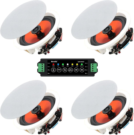 Herdio 6.5" Bluetooth Speaker In Ceiling 600W 2-Way Flush Mount Speakers System With Wall Amplifier Receiver For Home