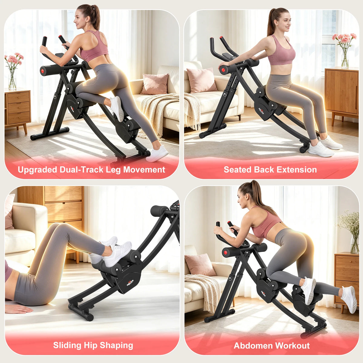 Foldable Dual Track Ab Machine With Adjustable Resistance LCD Display