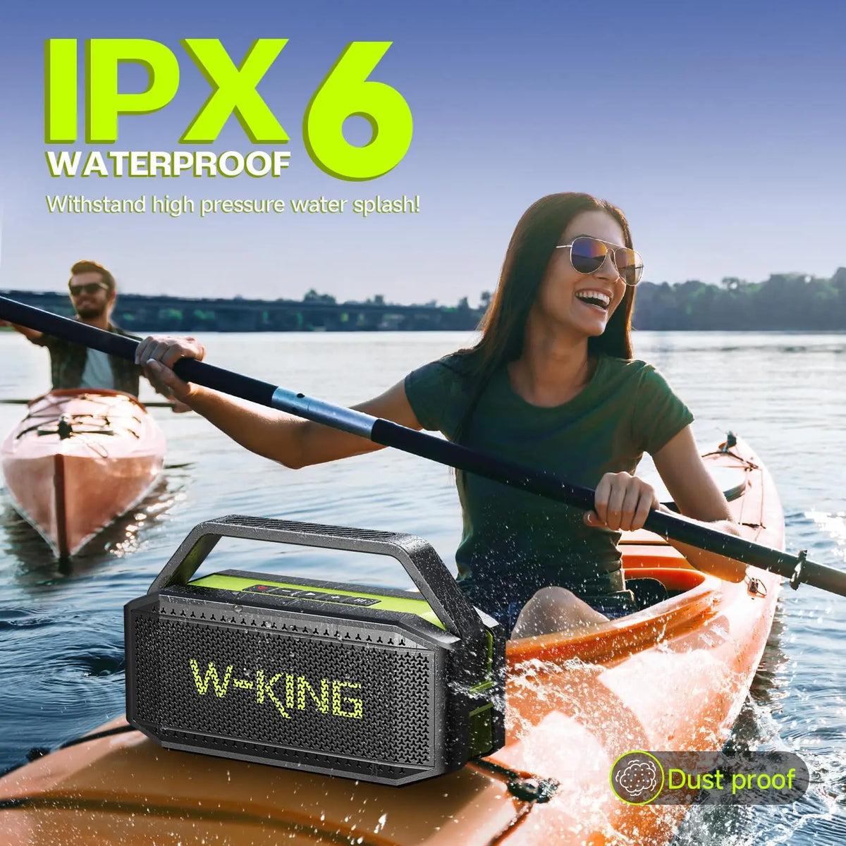 W-KING D9-1 Green Bluetooth Speaker, 100W Peak 60W HD IPX6 Portable Speaker Wireless; Loud Waterproof Outdoor Party Large Boombox 2 Subwoofer
