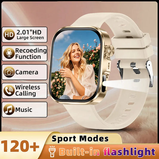 New Smartwatch with 2.01 Inch HD Display, Wireless Calling, Message Notifications, Weather Forecasts, Sports Tracker, LED Lighting,Alarm Clock, Suitable for Men, Women, for IPhone & Android